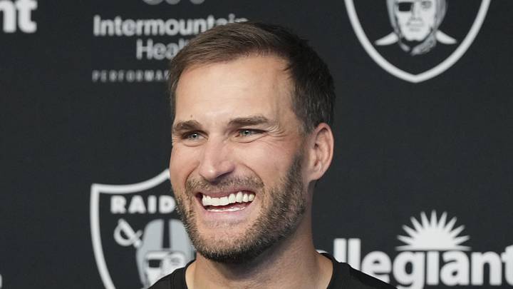 Apr 8, 2026; Las Vegas, NV, USA; Las Vegas Raiders quarterback Kirk Cousins speaks at a  press conference at Intermountain Health Performance Center. Mandatory Credit: Candice Ward-Imagn Images