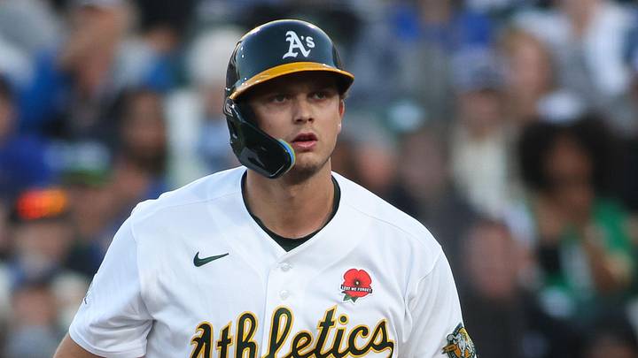 May 25, 2026; West Sacramento, California, USA; Athletics first baseman Nick Kurtz (16) prepares to throw his bat after drawing a walk and extended his on base streak during the third inning against the Seattle Mariners at Sutter Health Park. Mandatory Credit: Scott Marshall-Imagn Images May 25, 2026; West Sacramento, California, USA; Athletics first baseman Nick Kurtz (16) prepares to throw his bat after drawing a walk and extended his on base streak during the third inning against the Seattle Mariners at Sutter Health Park. Mandatory Credit: Scott Marshall-Imagn Images