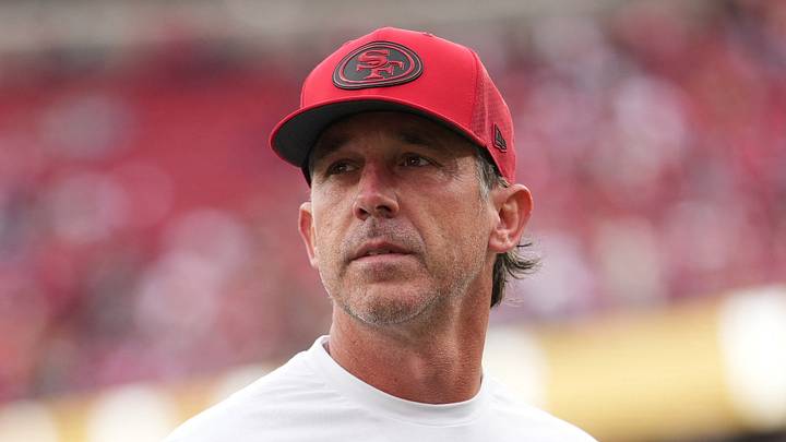 San Francisco 49ers head coach Kyle Shanahan reacts