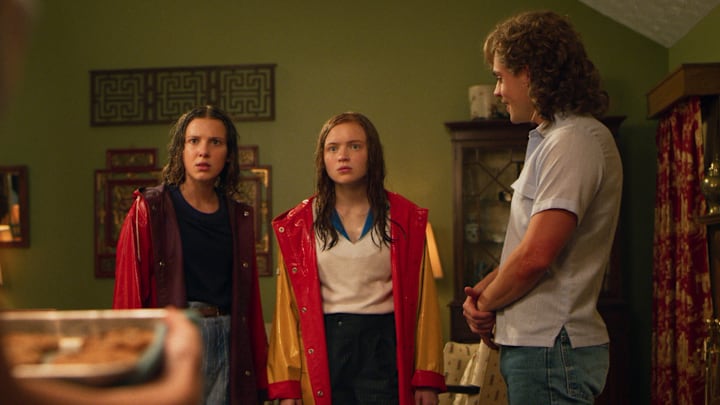 Millie Bobby Brown, Sadie Sink, and Dacre Montgomery in Stranger Things season 3 on Netflix