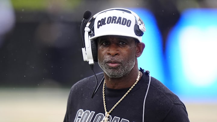 Oct 11, 2025; Boulder, Colorado, USA; Colorado Buffaloes head coach Deion Sanders during the first quarter against the Iowa State Cyclones at Folsom Field.