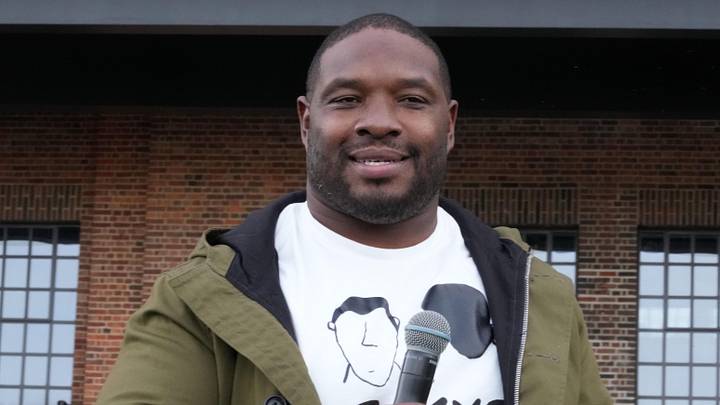 Oct 7, 2023; London, United Kingdom; Maurice Jones-Drew at the NFL Experience London at the Battersea Power Station. Mandatory Credit: Kirby Lee-Imagn Images