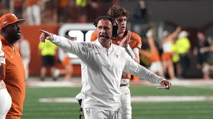 Texas Longhorns head coach Steve Sarkisian reacts during the first half against the Mississippi Rebels at Darrell K Royal-Texas Memorial Stadium. Texas Longhorns head coach Steve Sarkisian reacts during the first half against the Mississippi Rebels at Darrell K Royal-Texas Memorial Stadium.