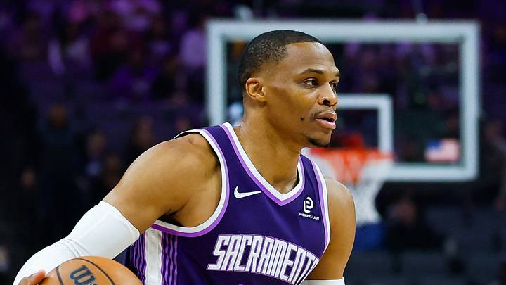 Dec 21, 2025; Sacramento, California, USA; Sacramento Kings guard Russell Westbrook (18) dribbles the ball during the first quarter against the Houston Rockets at Golden 1 Center. Dec 21, 2025; Sacramento, California, USA; Sacramento Kings guard Russell Westbrook (18) dribbles the ball during the first quarter against the Houston Rockets at Golden 1 Center.