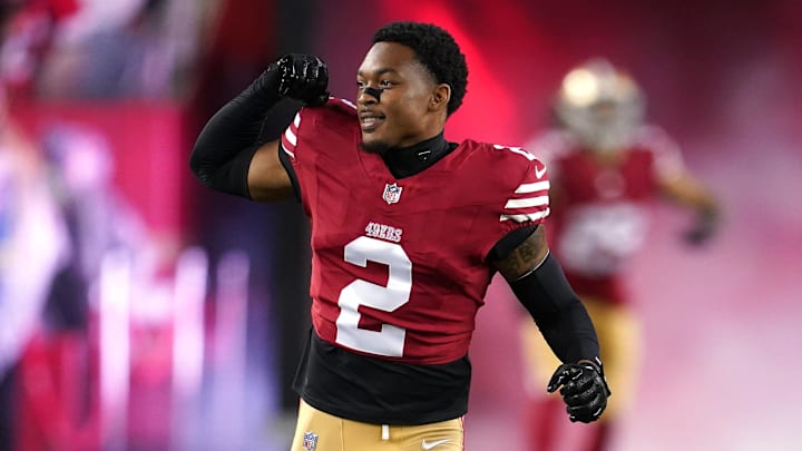 Dec 12, 2024; Santa Clara, California, USA; San Francisco 49ers cornerback Deommodore Lenoir (2) is introduced before the start of the game against the Los Angeles Rams at Levi's Stadium. Mandatory Credit: Cary Edmondson-Imagn Images