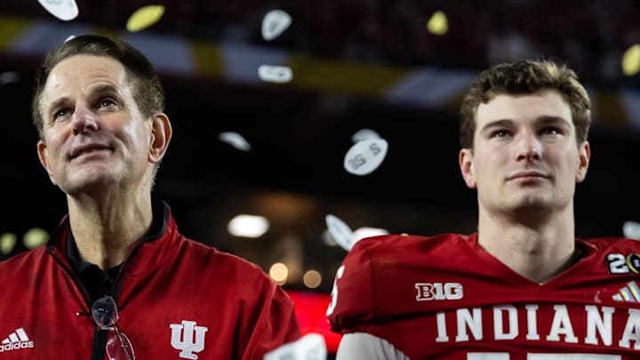 Indiana head coach Curt Cignetti and quarterback Fernando Mendoza