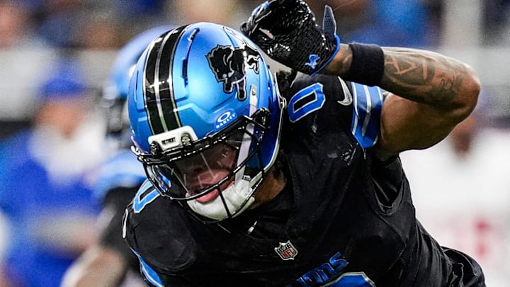 Detroit Lions running back Jahmyr Gibbs (0).