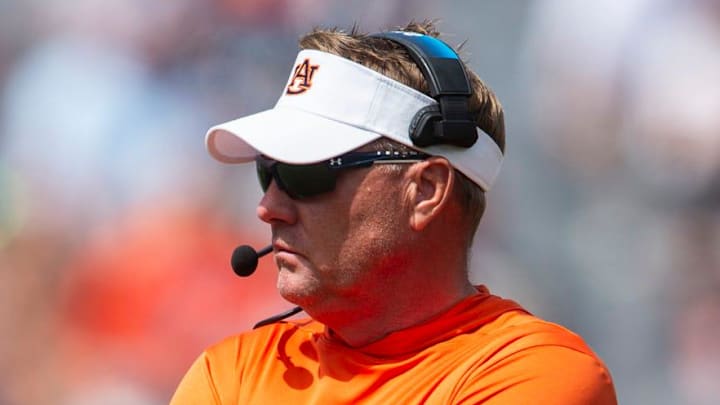 Auburn Tigers head coach Hugh Freeze looks on during the A-Day spring game at Jordan-Hare Stadium in