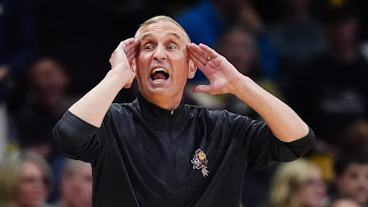 Feb 7, 2026; Boulder, Colorado, USA; Arizona State Sun Devils head coach Bobby Hurley calls out in the second half against the Colorado Buffaloes at the CU Events Center. Mandatory Credit: Ron Chenoy-Imagn Images