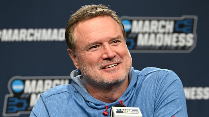 Mar 19, 2025; Providence, RI, USA; Kansas Jayhawks head coach Bill Self speaks to the media during a press conference at Amica Mutual Pavilion. Mandatory Credit: Eric Canha-Imagn Images