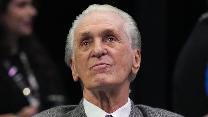 Dec 10, 2022; Miami, Florida, USA; Miami Heat team president Pat Riley looks on (Mandatory Credit: Jim Rassol-Imagn Images)