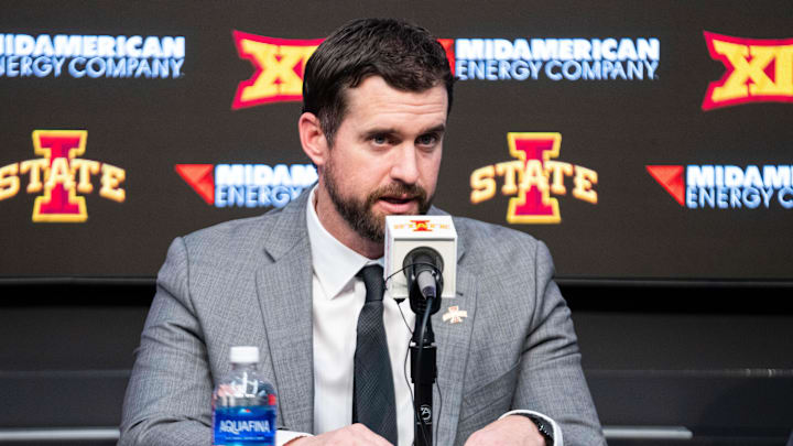 Jimmy Rogers speaks during his introductory press conference as Iowa State’s new head football coach on Dec. 8, 2025, at Iowa State University in Ames, IA. Jimmy Rogers speaks during his introductory press conference as Iowa State’s new head football coach on Dec. 8, 2025, at Iowa State University in Ames, IA.