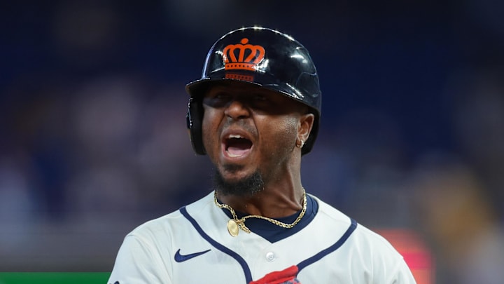 Mar 7, 2026; Miami, FL, United States; Netherlands second baseman Ozzie Albies (1) rounds the bases after hitting a three-run home run against Nicaragua during the ninth inning at loanDepot Park. Mandatory Credit: Sam Navarro-Imagn Images