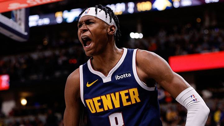 Nov 26, 2023; Denver, Colorado, USA; Denver Nuggets forward Peyton Watson (8) reacts after a play in the fourth quarter against the San Antonio Spurs at Ball Arena. Mandatory Credit: Isaiah J. Downing-USA TODAY Sports Nov 26, 2023; Denver, Colorado, USA; Denver Nuggets forward Peyton Watson (8) reacts after a play in the fourth quarter against the San Antonio Spurs at Ball Arena. Mandatory Credit: Isaiah J. Downing-USA TODAY Sports