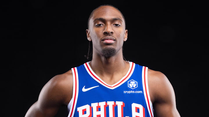 Sep 26, 2025; Camden, NJ, USA; Philadelphia 76ers Tyrese Maxey poses for a photo during media day. Mandatory Credit: Bill Streicher-Imagn Images Sep 26, 2025; Camden, NJ, USA; Philadelphia 76ers Tyrese Maxey poses for a photo during media day. Mandatory Credit: Bill Streicher-Imagn Images