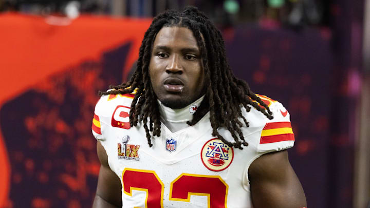 Feb 9, 2025; New Orleans, LA, USA;  Kansas City Chiefs linebacker Nick Bolton (32) against the Philadelphia Eagles in Super Bowl LIX at Ceasars Superdome. Mandatory Credit: Mark J. Rebilas-Imagn Images