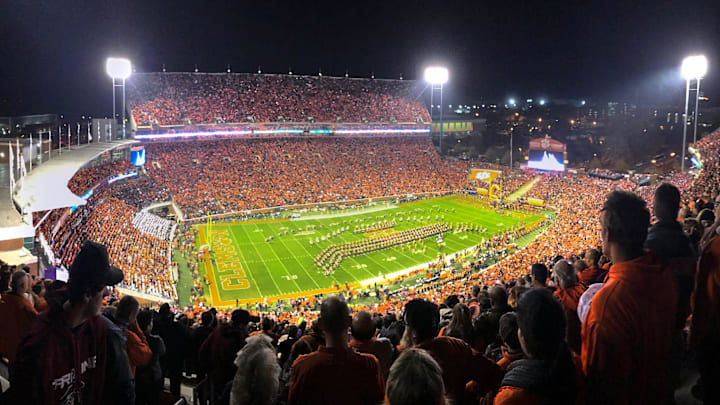 Clemson fans join in the National Anthem before the game with South Carolina on Saturday at Memorial Stadium in Clemson in 2016.