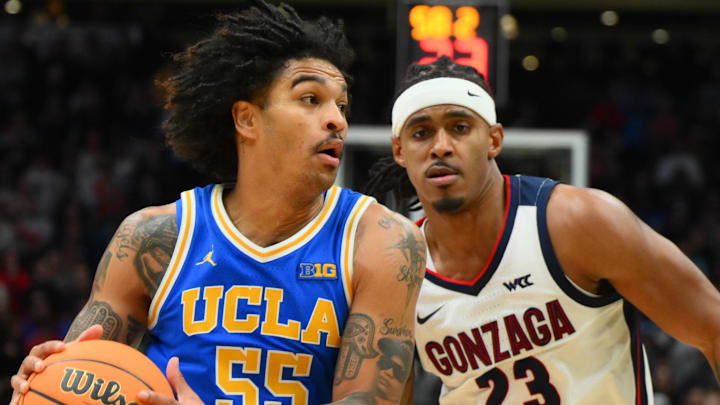 Dec 13, 2025; Seattle, Washington, USA; UCLA Bruins guard Skyy Clark (55) dribbles the ball while guarded by Gonzaga Bulldogs guard Adam Miller (23) during the second half at Climate Pledge Arena. Mandatory Credit: Steven Bisig-Imagn Images Dec 13, 2025; Seattle, Washington, USA; UCLA Bruins guard Skyy Clark (55) dribbles the ball while guarded by Gonzaga Bulldogs guard Adam Miller (23) during the second half at Climate Pledge Arena. Mandatory Credit: Steven Bisig-Imagn Images