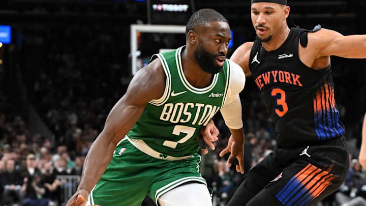 Dec 2, 2025; Boston, Massachusetts, USA; Boston Celtics guard Jaylen Brown (7) drives to the basket against the New York Knicks during the second half at the TD Garden. Mandatory Credit: Brian Fluharty-Imagn Images Dec 2, 2025; Boston, Massachusetts, USA; Boston Celtics guard Jaylen Brown (7) drives to the basket against the New York Knicks during the second half at the TD Garden. Mandatory Credit: Brian Fluharty-Imagn Images