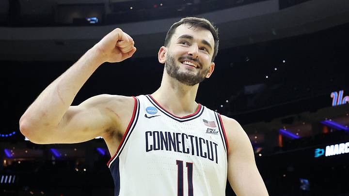 Mar 22, 2026; Philadelphia, PA, USA; UConn Huskies forward Alex Karaban (11) reacts after defeating the UCLA Bruins in a second round game of the men's 2026 NCAA Tournament at Xfinity Mobile Arena. Mandatory Credit: Bill Streicher-Imagn Images Mar 22, 2026; Philadelphia, PA, USA; UConn Huskies forward Alex Karaban (11) reacts after defeating the UCLA Bruins in a second round game of the men's 2026 NCAA Tournament at Xfinity Mobile Arena. Mandatory Credit: Bill Streicher-Imagn Images