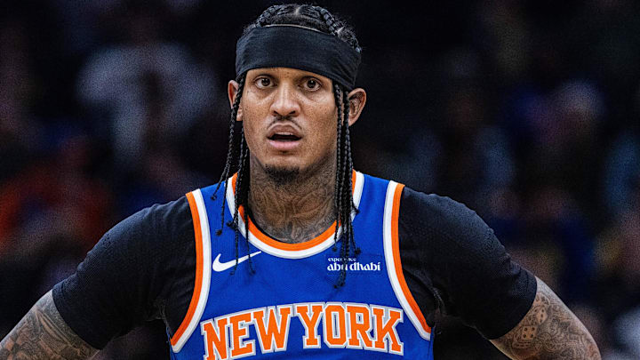 Dec 18, 2025; Indianapolis, Indiana, USA;  New York Knicks guard Jordan Clarkson (00) in the second half against the Indiana Pacers at Gainbridge Fieldhouse. Mandatory Credit: Trevor Ruszkowski-Imagn Images