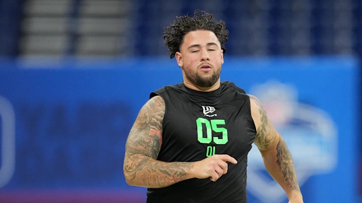 Texas A&M offensive lineman Chase Bisontis during the NFL Scouting Combine at Lucas Oil Stadium. 