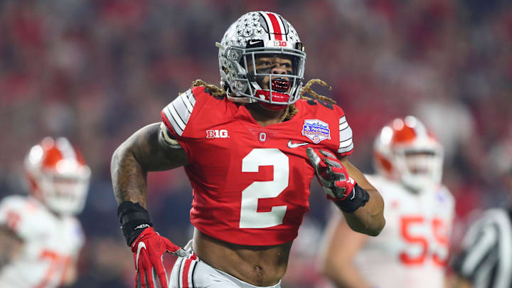Dec 28, 2019; Glendale, AZ, USA; Ohio State Buckeyes defensive end Chase Young (2) against the Clemson Tigers during the 2019 Fiesta Bowl college football playoff semifinal game at State Farm Stadium. Mandatory Credit: Mark J. Rebilas-Imagn Images Dec 28, 2019; Glendale, AZ, USA; Ohio State Buckeyes defensive end Chase Young (2) against the Clemson Tigers during the 2019 Fiesta Bowl college football playoff semifinal game at State Farm Stadium. Mandatory Credit: Mark J. Rebilas-Imagn Images