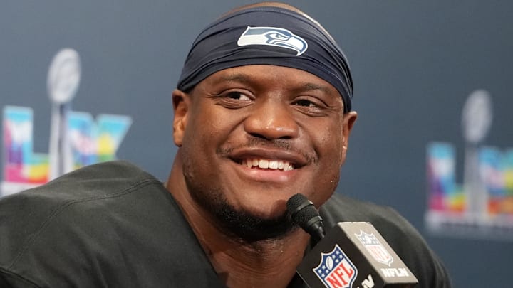 Feb 8, 2026; Santa Clara, CA, USA; Seattle Seahawks running back Kenneth Walker III (9) speaks in a press conference after defeating the New England Patriots in Super Bowl LX at Levi's Stadium. Mandatory Credit: Kirby Lee-Imagn Images