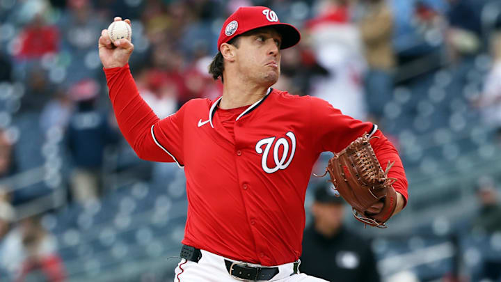 Apr 6, 2025; Washington, District of Columbia, USA; Washington Nationals pitcher Lucas Sims (39) makes a throw during the sixth inning against the Arizona Diamondbacks at Nationals Park