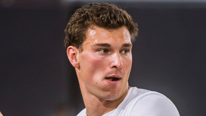 Fernando Mendoza participates in Indiana University's Pro Day.