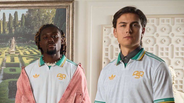 Manu Kone and Paulo Dybala in AS Roma's new third kit.