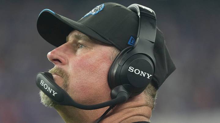 Detroit Lions head coach Dan Campbell watches his team try and defend against the Buffalo Bills Detroit Lions head coach Dan Campbell watches his team try and defend against the Buffalo Bills