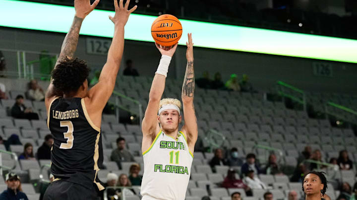 Mar 16, 2024; Fort Worth, TX, USA;  South Florida Bulls forward Kasean Pryor (11) shoots against UAB