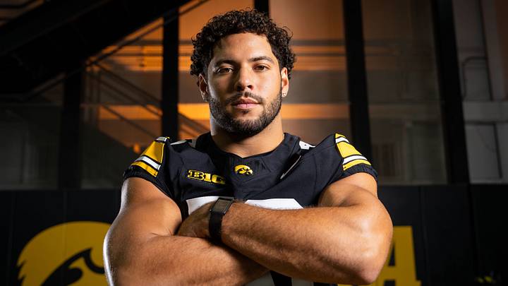 Iowa linebacker Jayden Montgomery (36) stands for a portrait during Hawkeye football media day, Friday, Aug. 14, 2026, in Iowa City. Iowa linebacker Jayden Montgomery (36) stands for a portrait during Hawkeye football media day, Friday, Aug. 14, 2026, in Iowa City.