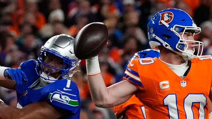 Denver Broncos quarterback Bo Nix throws in the first quarter against the Seattle Seahawks. Denver Broncos quarterback Bo Nix throws in the first quarter against the Seattle Seahawks.