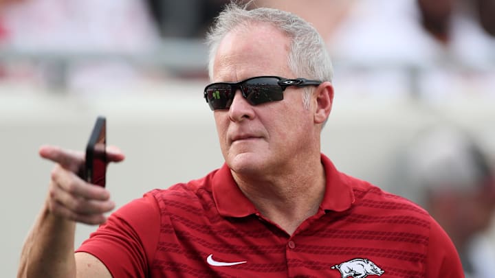 Arkansas Razorbacks athletics director Hunter Yurachek prior to the game against the Arkansas-Pine Bluff Golden Lions at War Memorial Stadium in Little Rock, Ark.
