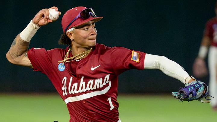 May 30, 2026; Tuscaloosa, AL, USA; Alabama shortstop Justin Lebron (1) throws to first in an attempt to double off a USC Upstate base runner after he caught a line drive in the Tuscaloosa NCAA Regional winner’s bracket game between Alabama and USC Upstate in Sewell-Thomas Stadium. May 30, 2026; Tuscaloosa, AL, USA; Alabama shortstop Justin Lebron (1) throws to first in an attempt to double off a USC Upstate base runner after he caught a line drive in the Tuscaloosa NCAA Regional winner’s bracket game between Alabama and USC Upstate in Sewell-Thomas Stadium.