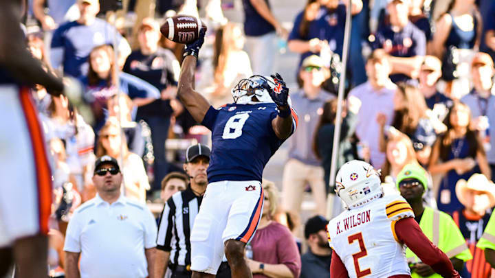 Auburn Tigers freshman wide receiver Cam Coleman flexed his skills in a three-touchdown day on Saturday against ULM. Auburn Tigers freshman wide receiver Cam Coleman flexed his skills in a three-touchdown day on Saturday against ULM.