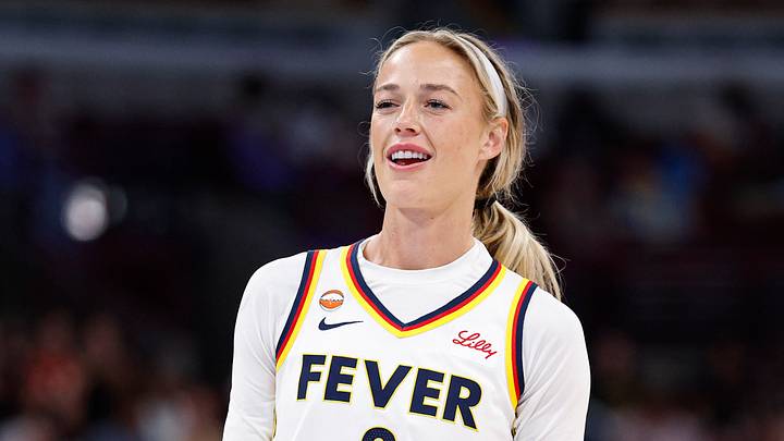 Indiana Fever guard Sophie Cunningham (8) reacts after being fouled by Chicago Sky guard DiJonai Carrington Indiana Fever guard Sophie Cunningham (8) reacts after being fouled by Chicago Sky guard DiJonai Carrington