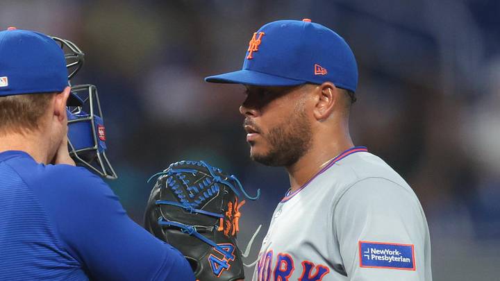 May 23, 2026; Miami, Florida, USA; New York Mets pitching coach Justin Willard (62) speaks to starting pitcher Freddy Peralta (51) during a mound visit against the Miami Marlins in the fourth inning at loanDepot Park. Mandatory Credit: Sam Navarro-Imagn Images May 23, 2026; Miami, Florida, USA; New York Mets pitching coach Justin Willard (62) speaks to starting pitcher Freddy Peralta (51) during a mound visit against the Miami Marlins in the fourth inning at loanDepot Park. Mandatory Credit: Sam Navarro-Imagn Images