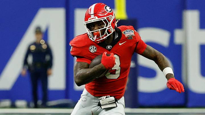 Georgia football RB Nate Frazier carries the ball during the 2026 Sugar Bowl. Georgia football RB Nate Frazier carries the ball during the 2026 Sugar Bowl.