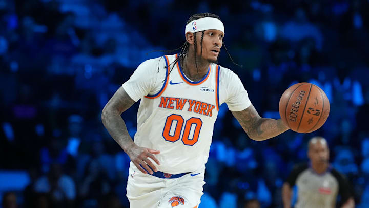 Dec 13, 2025; Las Vegas, Nevada, USA; New York Knicks guard Jordan Clarkson (00) dribbles up court against the Orlando Magic during the first quarter at T-Mobile Arena. Mandatory Credit: Kirby Lee-Imagn Images Dec 13, 2025; Las Vegas, Nevada, USA; New York Knicks guard Jordan Clarkson (00) dribbles up court against the Orlando Magic during the first quarter at T-Mobile Arena. Mandatory Credit: Kirby Lee-Imagn Images