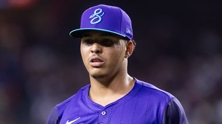 May 9, 2025; Phoenix, Arizona, USA; Arizona Diamondbacks pitcher Cristian Mena against the Los Angeles Dodgers at Chase Field. Mandatory Credit: Mark J. Rebilas-Imagn Images May 9, 2025; Phoenix, Arizona, USA; Arizona Diamondbacks pitcher Cristian Mena against the Los Angeles Dodgers at Chase Field. Mandatory Credit: Mark J. Rebilas-Imagn Images