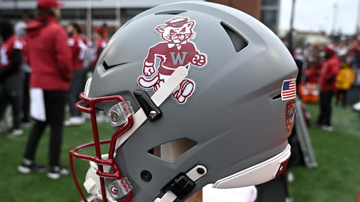 Oct 25, 2025; Pullman, Washington, USA; Washington State Cougars helmet sits during a game against the Toledo Rockets at Gesa Field at Martin Stadium. 