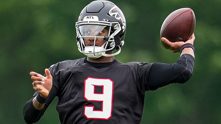 Jun 16, 2026; Atlanta, GA, USA; Atlanta Falcons quarterback Michael Penix Jr. (9) in action on the field during Minicamp. Mandatory Credit: Dale Zanine-Imagn Images