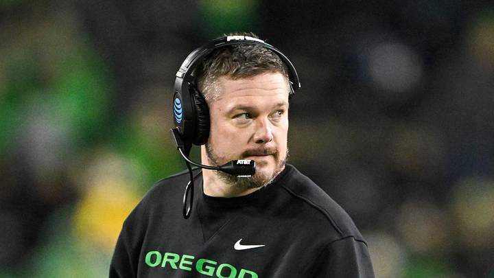 Dec 20, 2025; Eugene, OR, USA; Oregon Ducks head coach Dan Lanning looks on during the fourth quarter against the James Madison Dukes at Autzen Stadium. Mandatory Credit: Craig Strobeck-Imagn Images Dec 20, 2025; Eugene, OR, USA; Oregon Ducks head coach Dan Lanning looks on during the fourth quarter against the James Madison Dukes at Autzen Stadium. Mandatory Credit: Craig Strobeck-Imagn Images