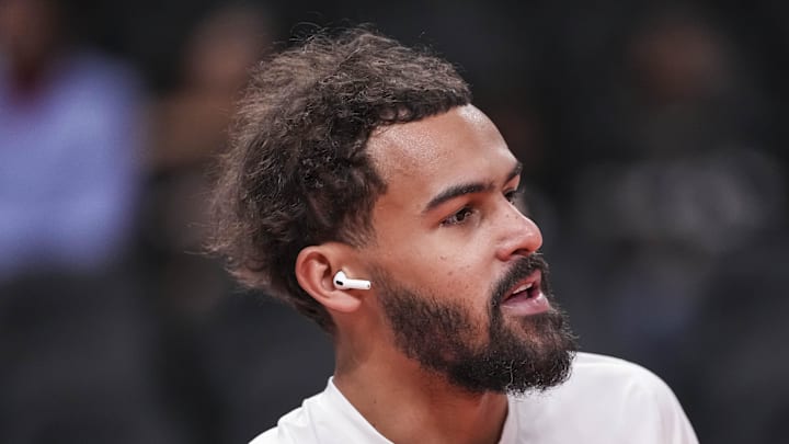 Atlanta Hawks guard Trae Young shown on the court before the game against the New Orleans Pelicans.