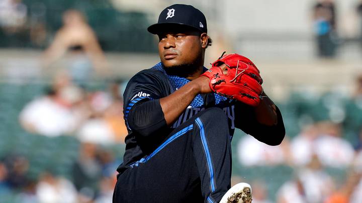 Detroit Tigers pitcher Framber Valdez (59) pitches against the New York Yankees at Comerica Park. Detroit Tigers pitcher Framber Valdez (59) pitches against the New York Yankees at Comerica Park.