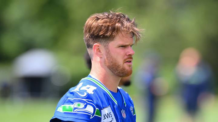 Jun 9, 2026; Renton, WA, USA; Seattle Seahawks quarterback Sam Darnold (14) during minicamp at Virginia Mason Athletic Center. Jun 9, 2026; Renton, WA, USA; Seattle Seahawks quarterback Sam Darnold (14) during minicamp at Virginia Mason Athletic Center.