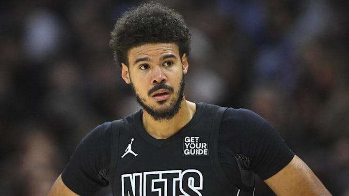 Nov 9, 2024; Cleveland, Ohio, USA; Brooklyn Nets forward Cameron Johnson (2) stands on the court in the first quarter against the Cleveland Cavaliers at Rocket Mortgage FieldHouse. Mandatory Credit: David Richard-Imagn Images